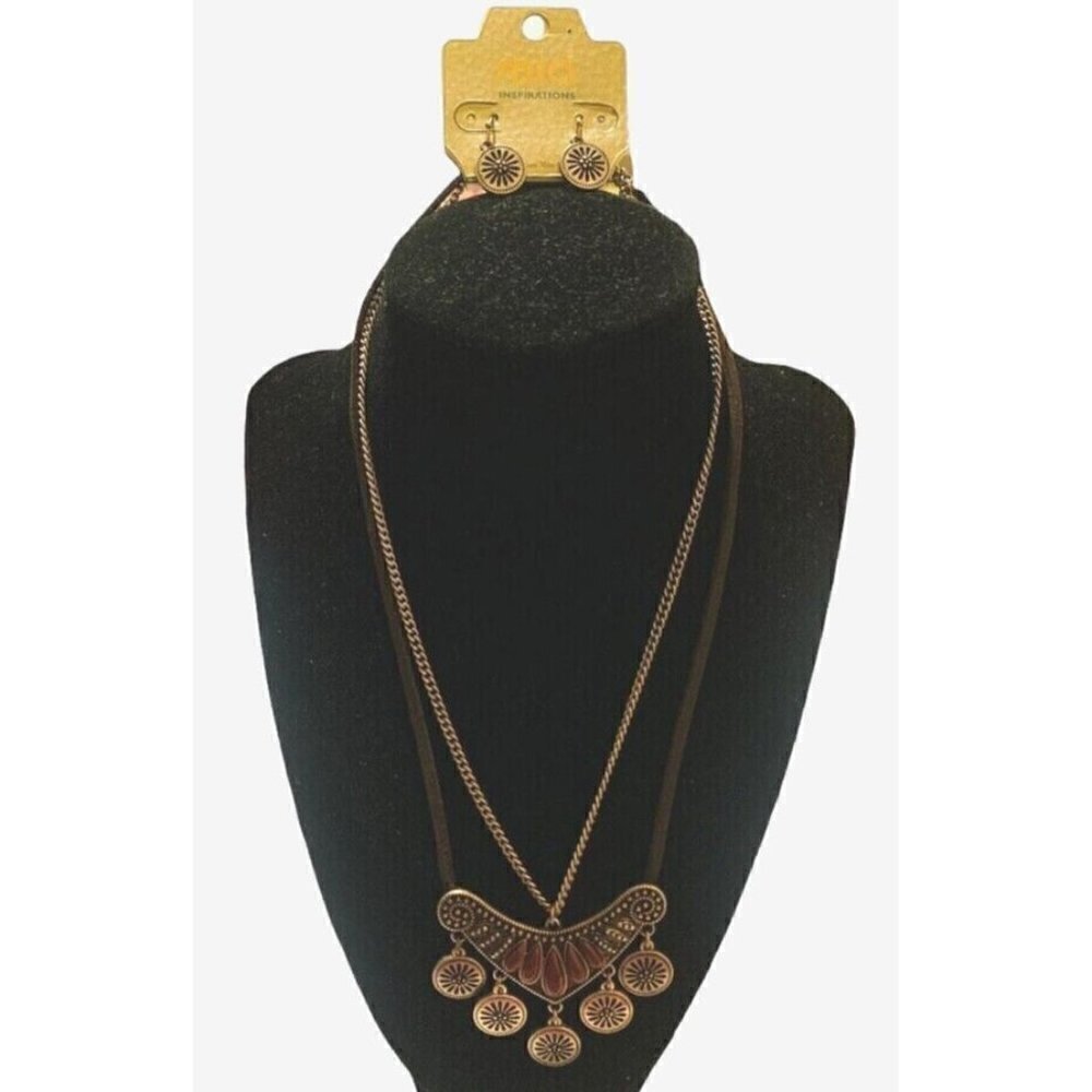Mia Inspirations Earrings 10" Necklace Set Boho Style Red - Picture 2 of 5
